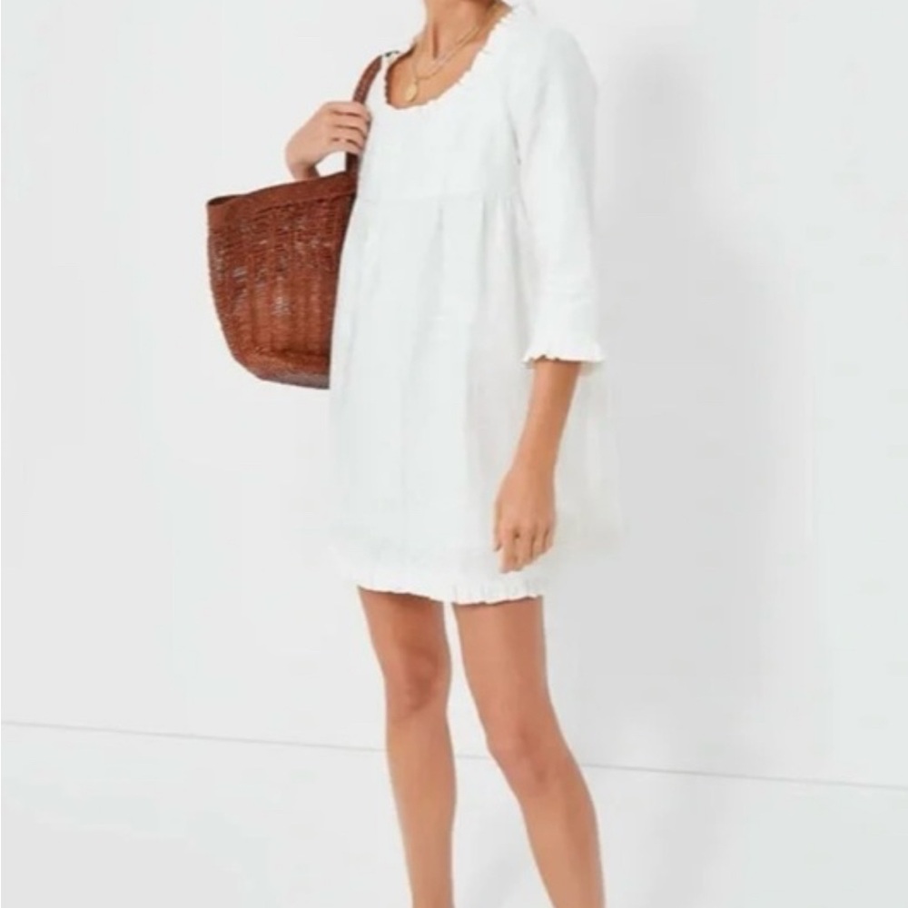 Tuckernuck NWOT white cotton Ruffle Clara mini dress 3/4 sleeves size large